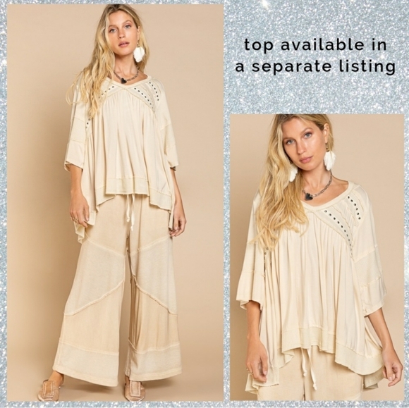 POL Wide Leg Pull-on Wide Leg Pants Drawstring Waist Raw Seams Coastal Boho M/L - Picture 11 of 11